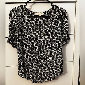 LOFT Black and White Floral Blouse
